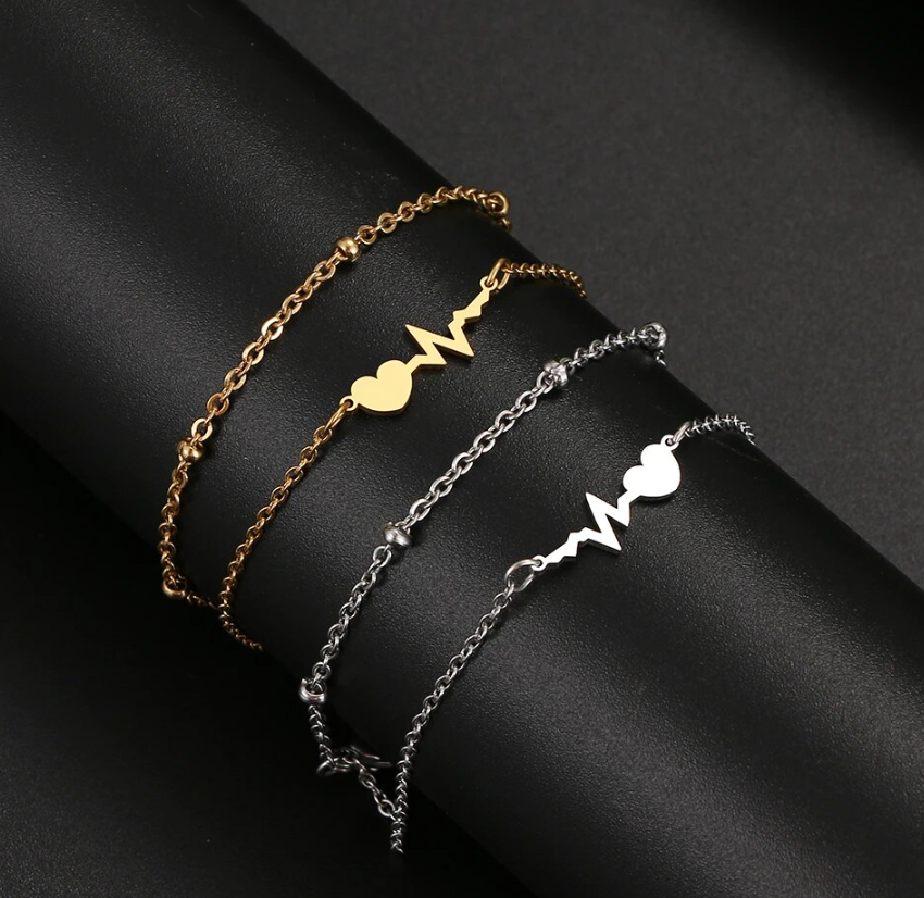 Stainless Steel Bracelets Heartbeat Lightning Classic Fashion Style Double Layer Bracelet