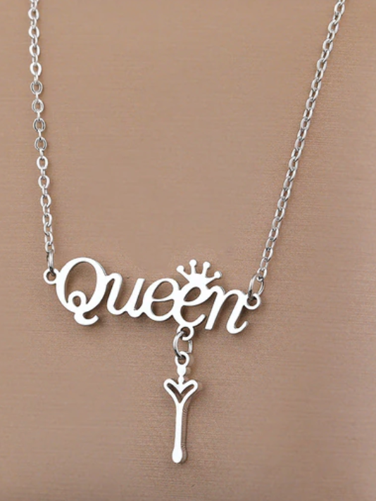 Stainless Steel Necklaces Letter  Queen Crown Pendant Necklace For Women Jewelry Wedding