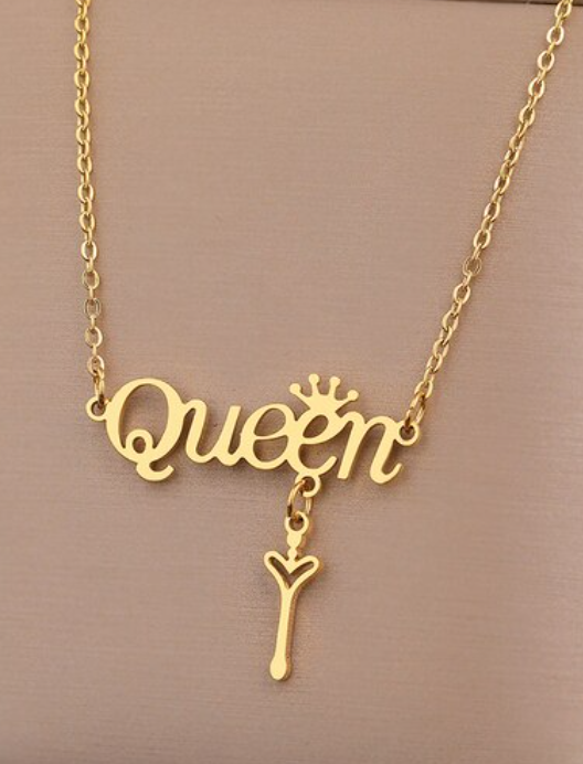 Stainless Steel Necklaces Letter  Queen Crown Pendant Necklace For Women Jewelry Wedding