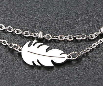 Stainless Steel Bracelets Feather Classic Fashion Style Double Layer Bracelet For Women Fine Fashion Jewelry