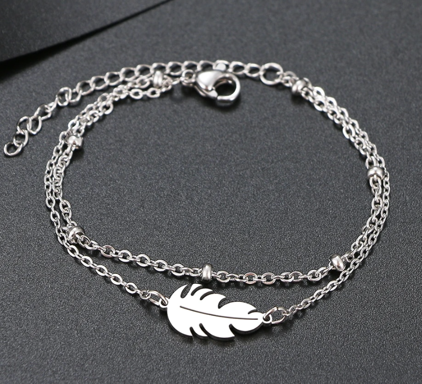 Stainless Steel Bracelets Feather Classic Fashion Style Double Layer Bracelet For Women Fine Fashion Jewelry