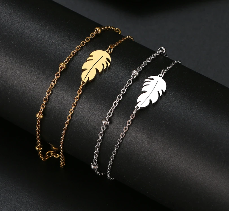 Stainless Steel Bracelets Feather Classic Fashion Style Double Layer Bracelet For Women Fine Fashion Jewelry