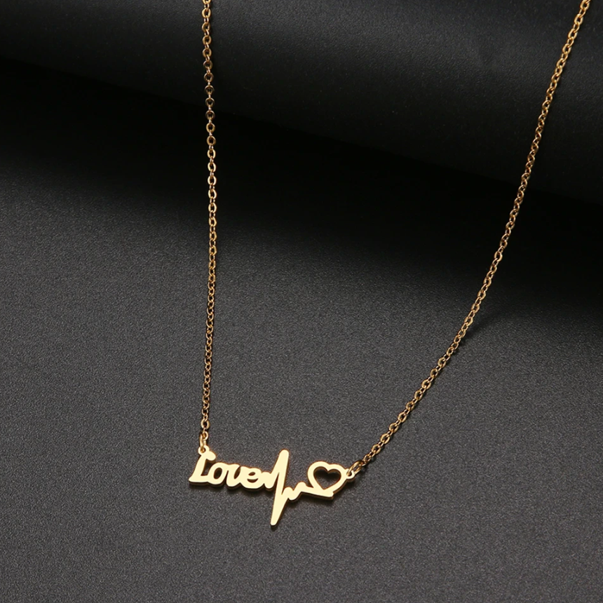 Stainless Steel Necklaces Love Heartbeat Pendant Necklace For Women Jewelry Wedding