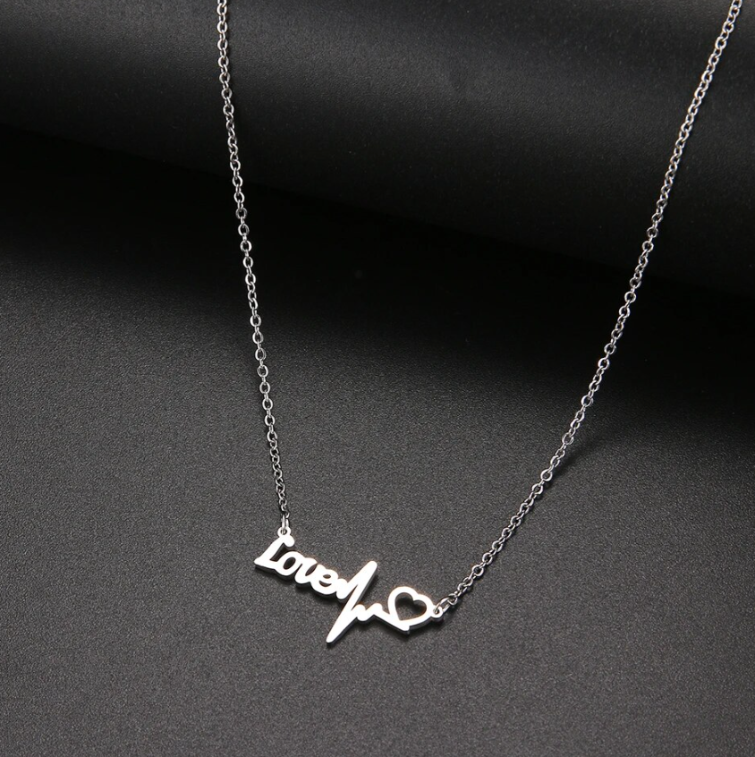 Stainless Steel Necklaces Love Heartbeat Pendant Necklace For Women Jewelry Wedding