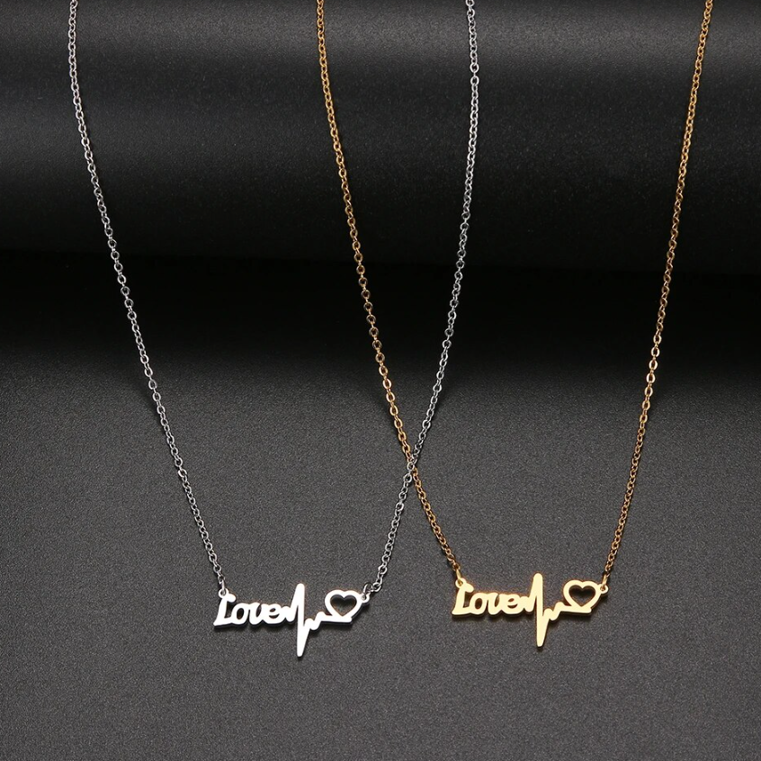 Stainless Steel Necklaces Love Heartbeat Pendant Necklace For Women Jewelry Wedding