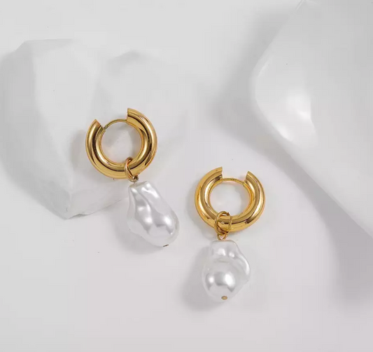 Pearl Dangling Hoop Earrings